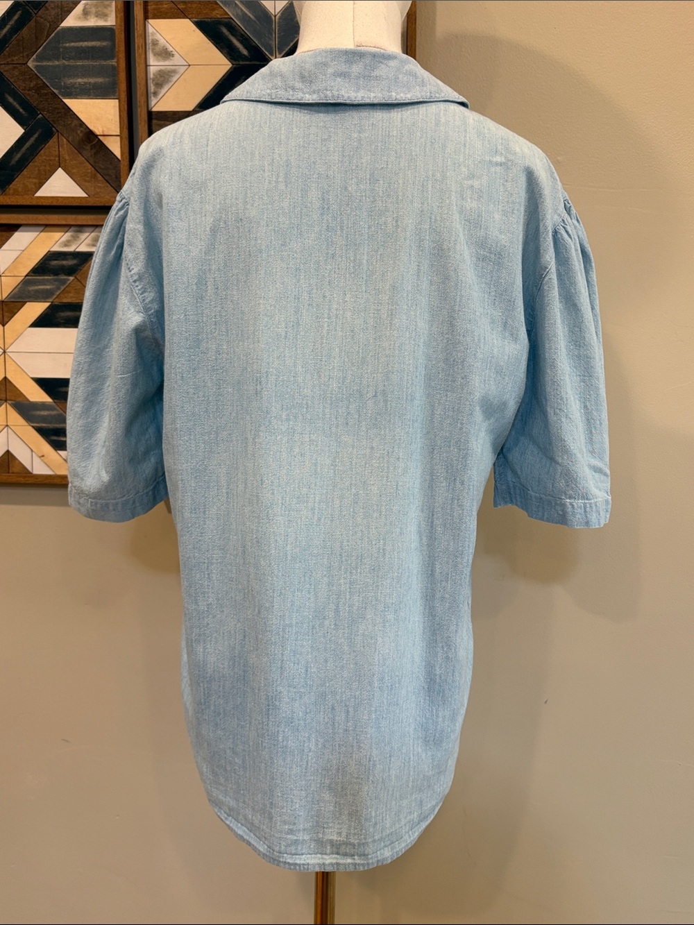 Vintage Ralph Lauren Blue Label Cotton Pleated Denim Button-Down Blouse size 8 - Picture 7 of 13